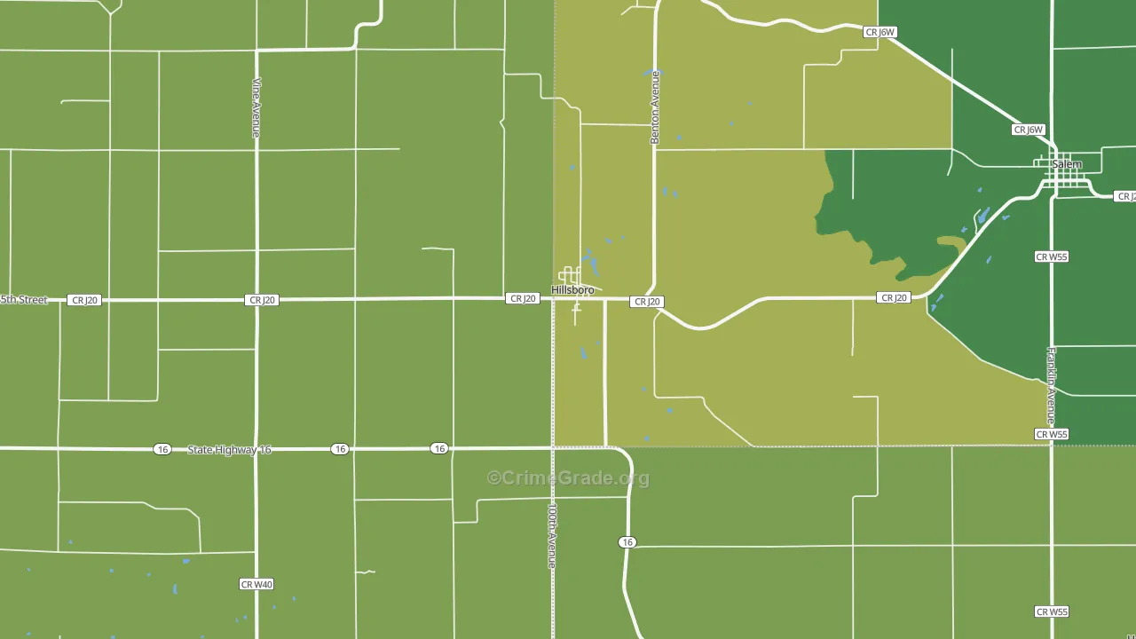 Hillsboro, IA Map of Vehicle Theft Rates
