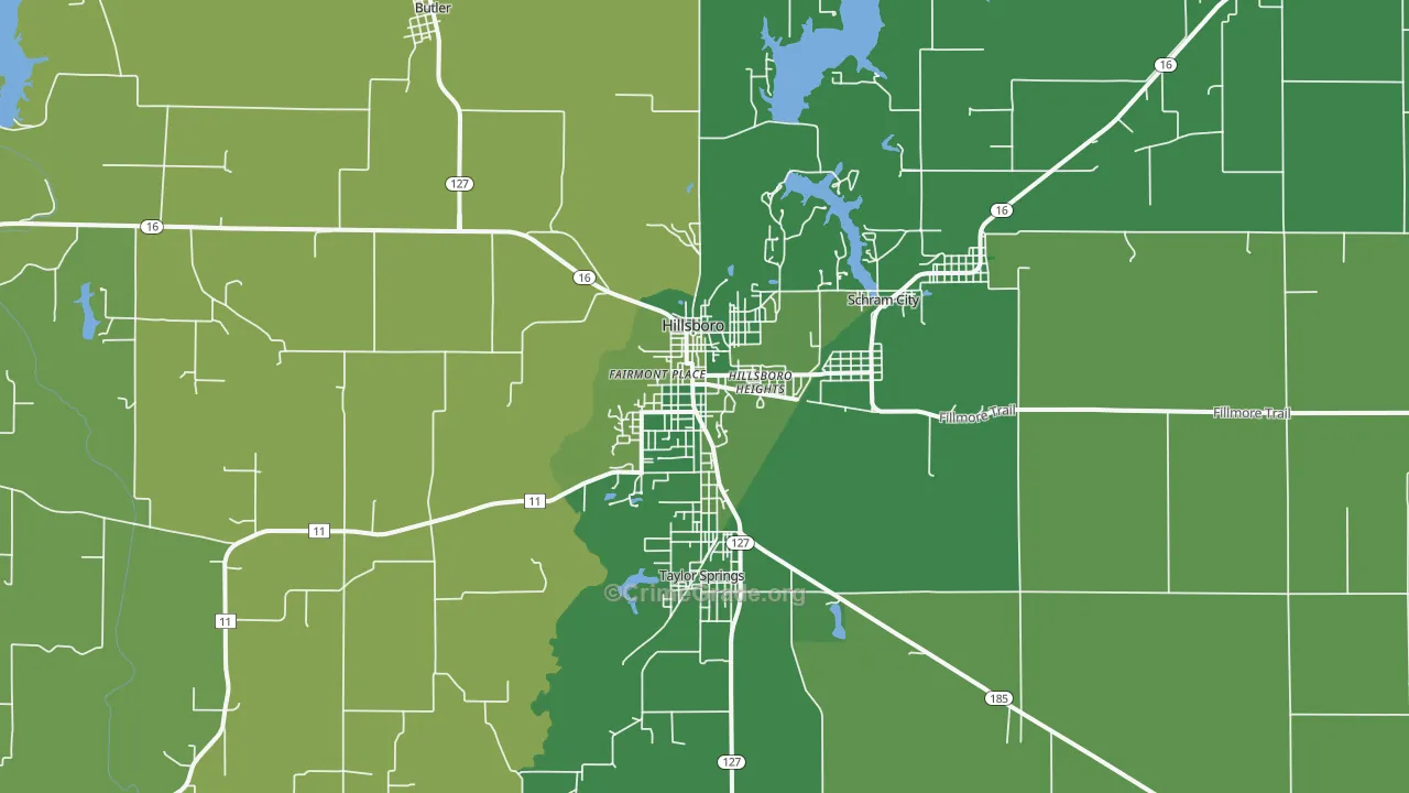 Hillsboro, IL Map of Vehicle Theft Rates