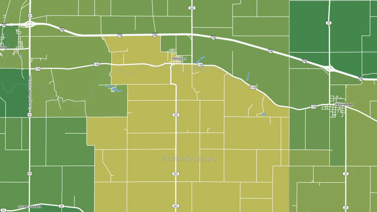 Hillsboro, IN Map of Vehicle Theft Rates