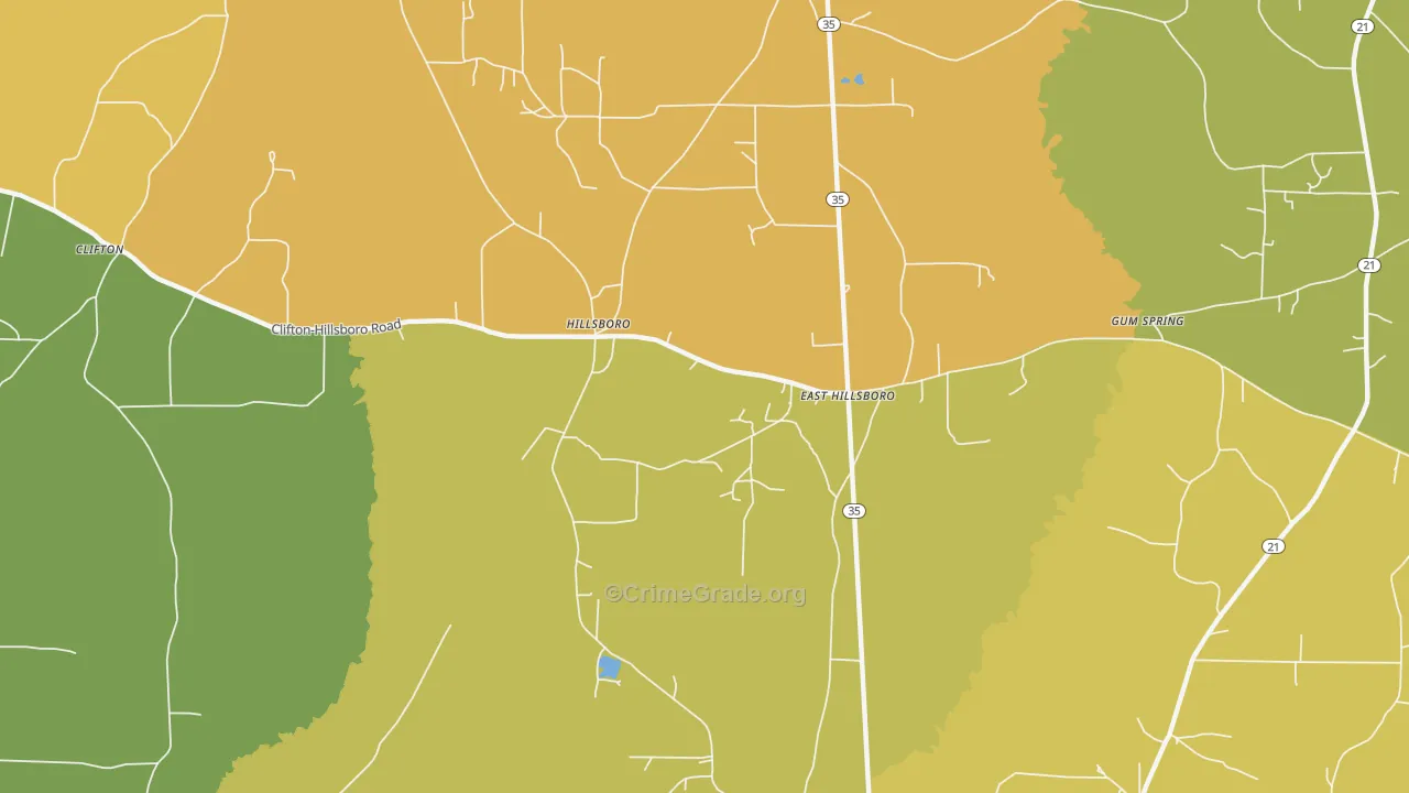 Hillsboro, MS Map of Vehicle Theft Rates