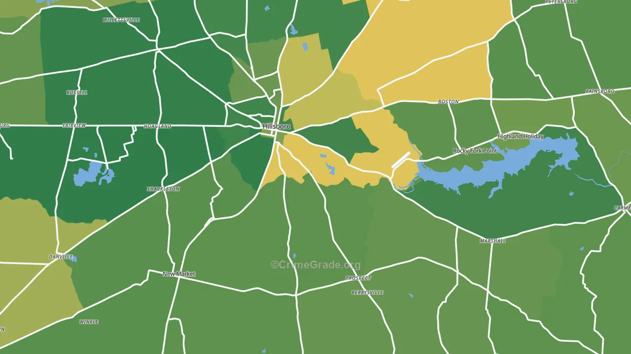 Hillsboro, OH Map of Vehicle Theft Rates