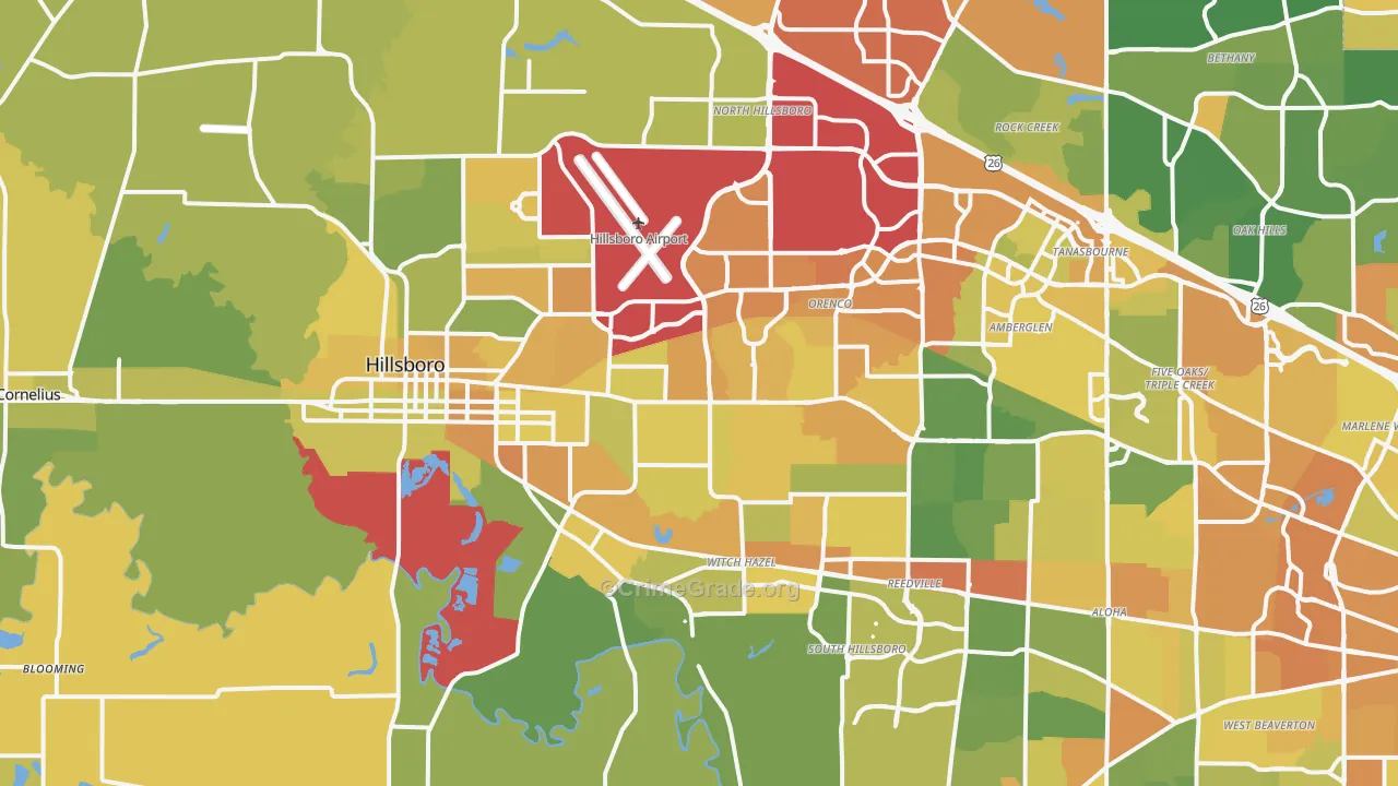 Hillsboro, OR Map of Vehicle Theft Rates