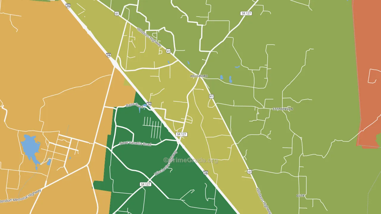Hillsboro, TN Map of Vehicle Theft Rates