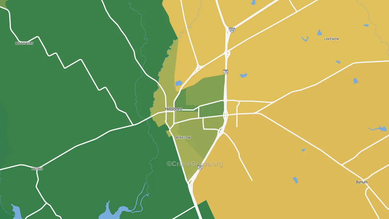 Hillsboro, TX Map of Vehicle Theft Rates