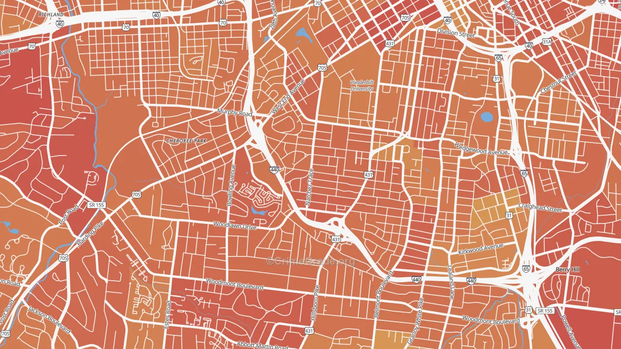 Hillsboro West End, Nashville, TN Map of Vehicle Theft Rates