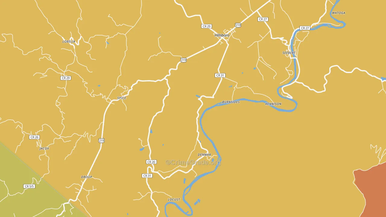 Hillsboro, WV Map of Vehicle Theft Rates