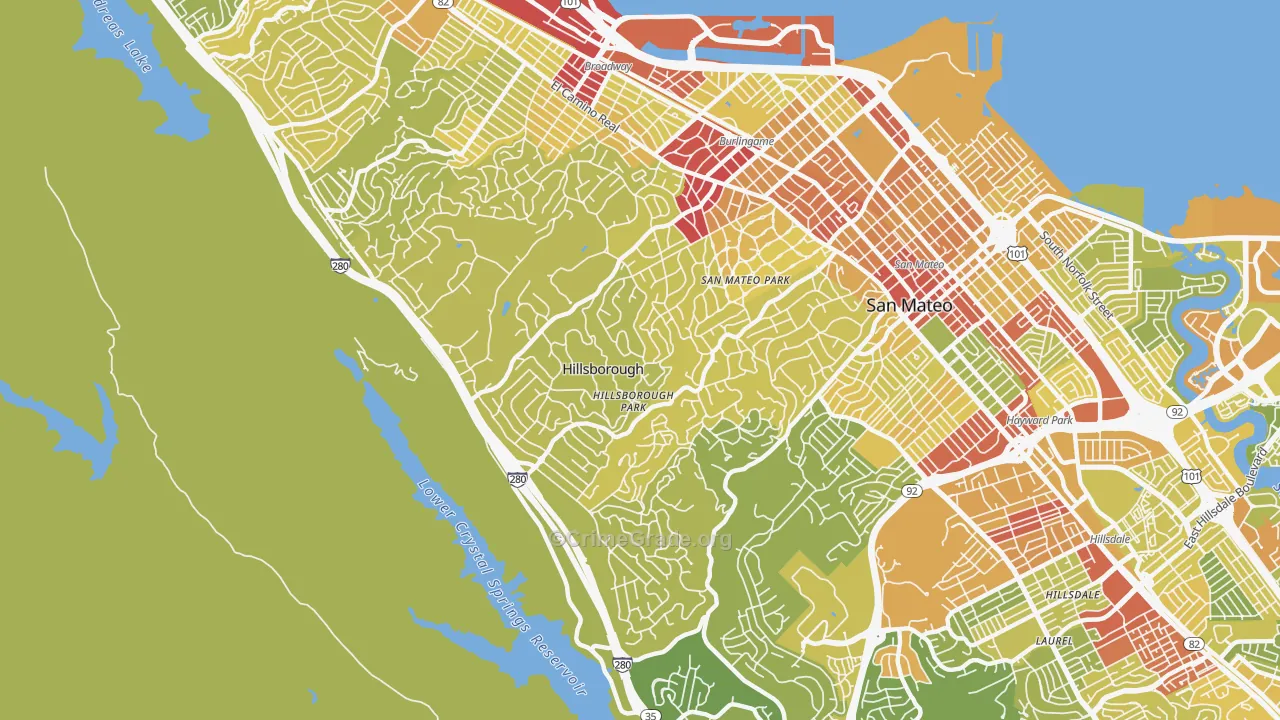 Hillsborough, CA Map of Vehicle Theft Rates