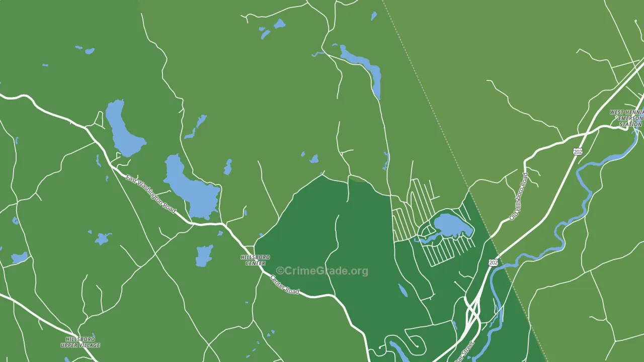 Hillsborough Center, NH Map of Vehicle Theft Rates