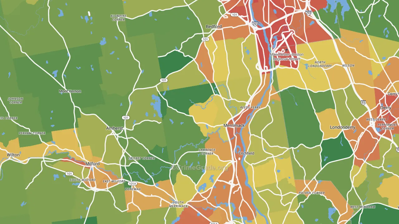 Hillsborough County, NH Map of Vehicle Theft Rates
