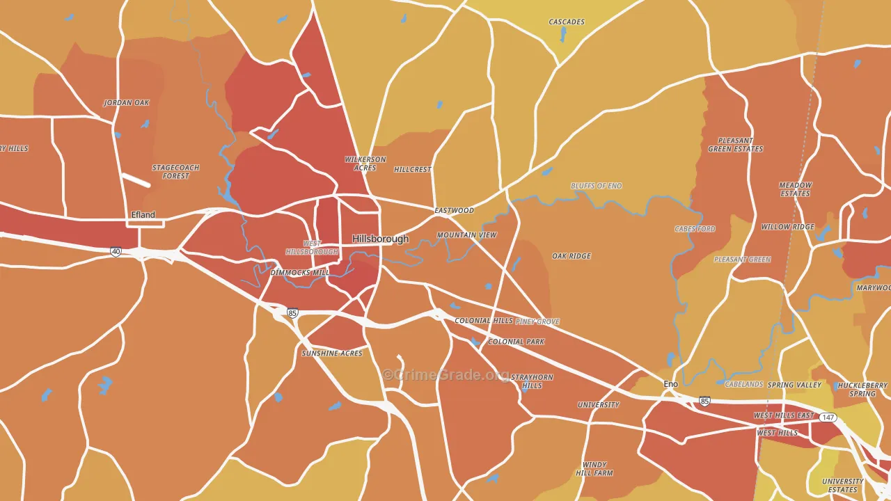 Hillsborough, NC Map of Vehicle Theft Rates