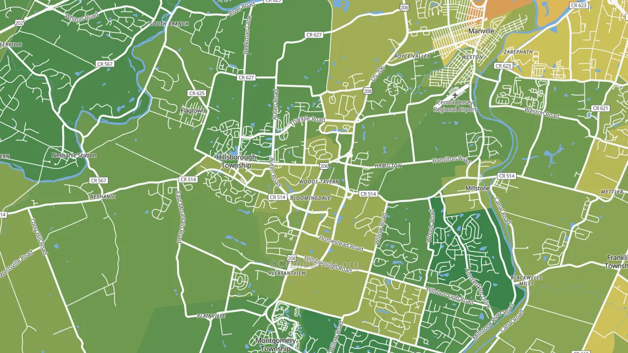 Hillsborough, NJ Map of Vehicle Theft Rates