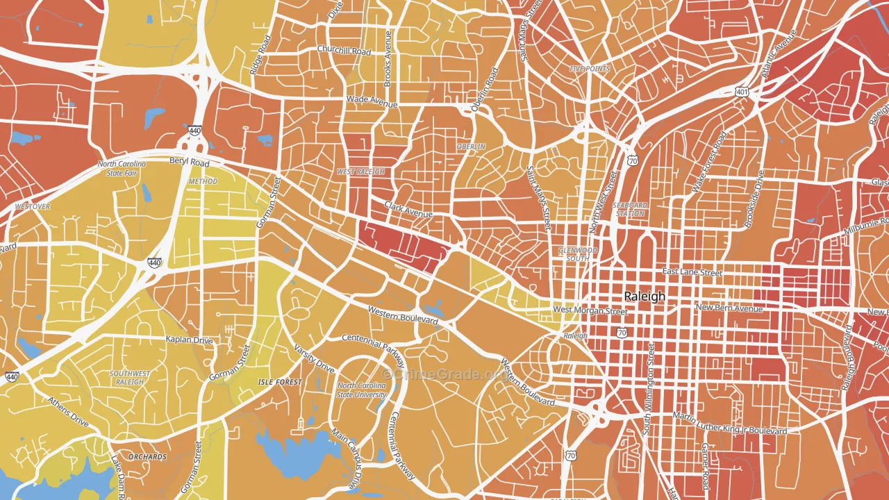 Hillsborough, Raleigh, NC Map of Vehicle Theft Rates