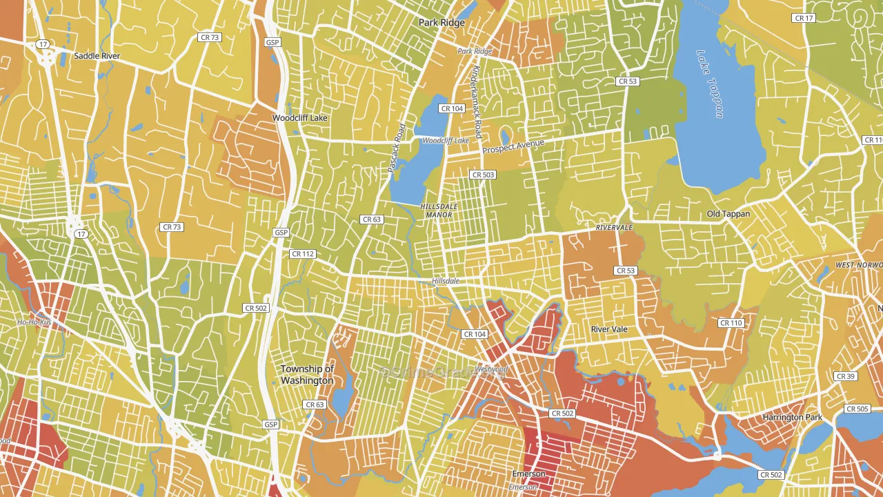 Hillsdale, NJ Map of Vehicle Theft Rates