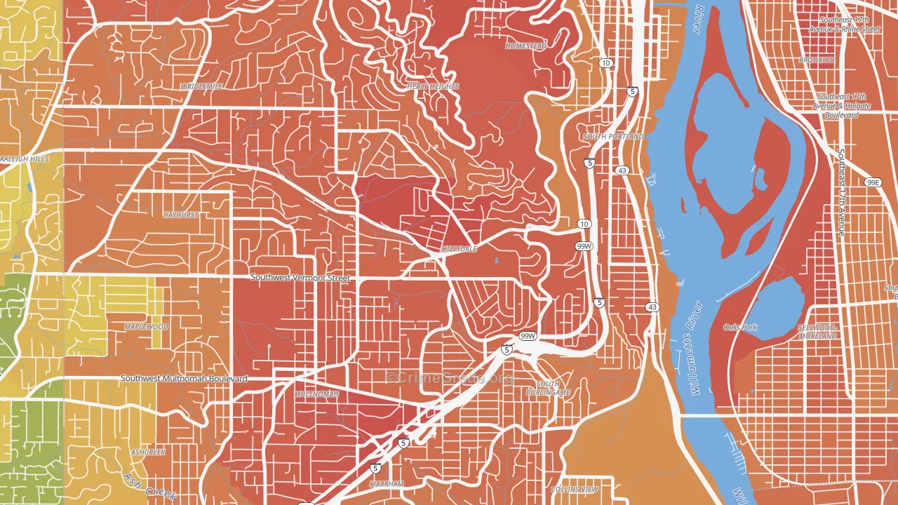 Hillsdale, Portland, OR Map of Vehicle Theft Rates