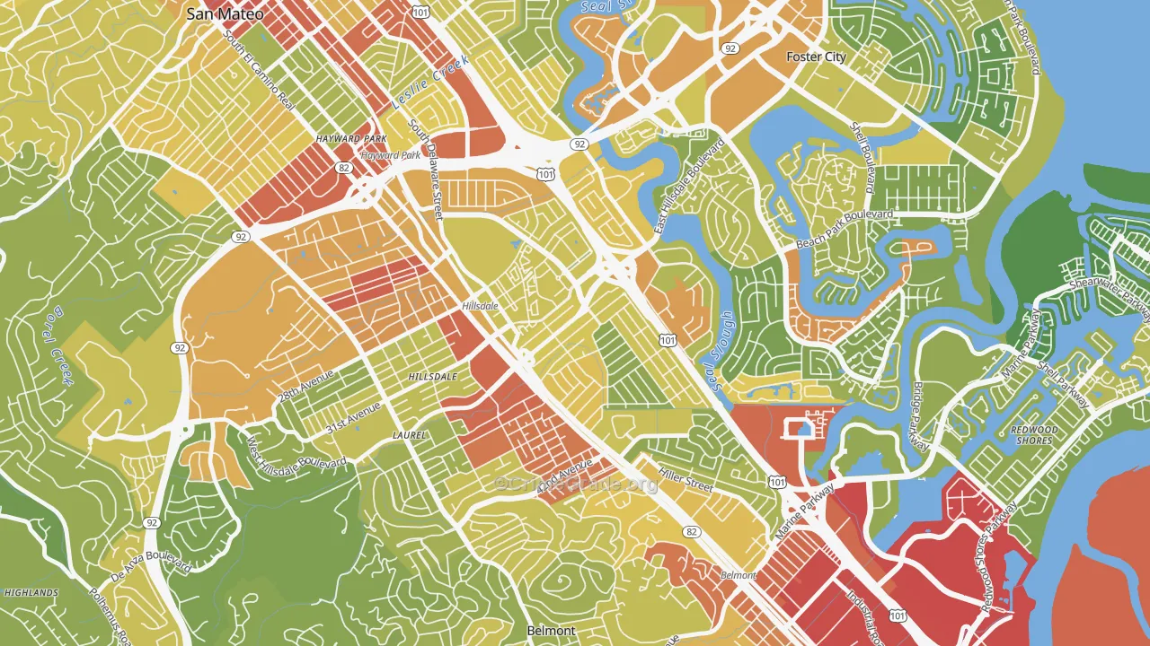 Hillsdale, San Mateo, CA Map of Vehicle Theft Rates
