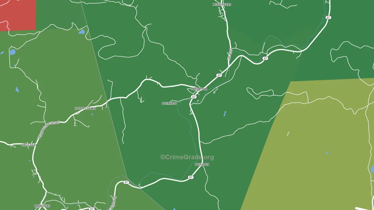 Hillsgrove, PA Map of Vehicle Theft Rates