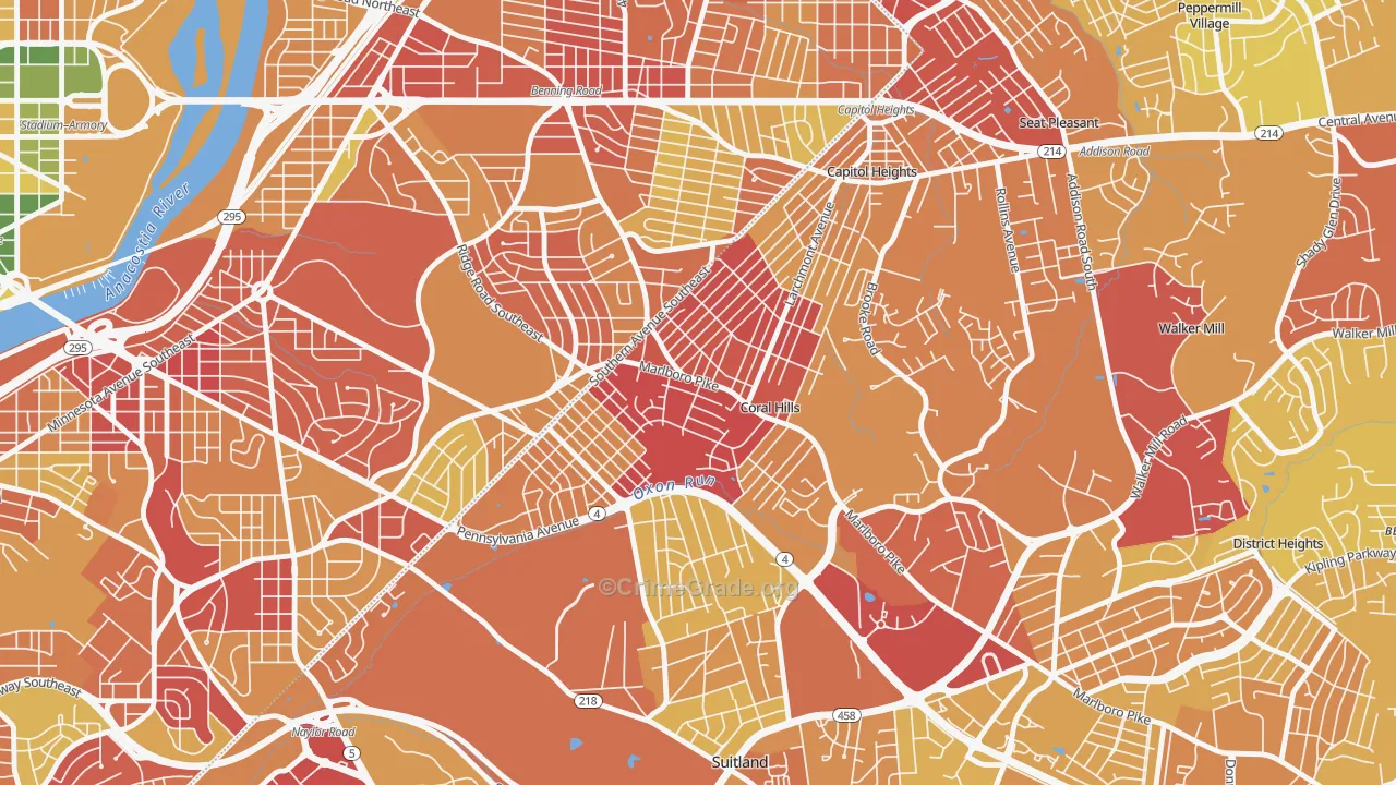 Hillside, Coral Hills, MD Map of Vehicle Theft Rates