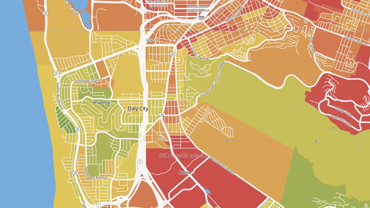 Hillside, Daly City, CA Map of Vehicle Theft Rates