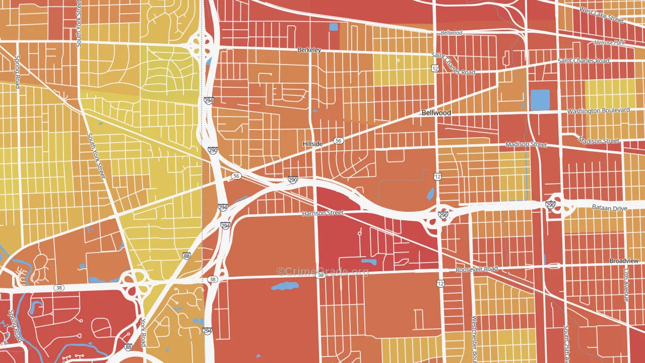 Hillside, IL Map of Vehicle Theft Rates