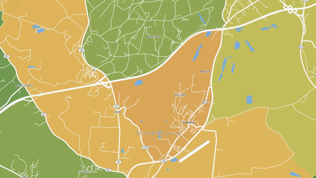 Hillside, KY Map of Vehicle Theft Rates
