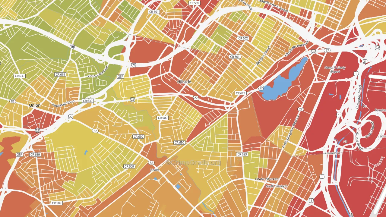 Hillside, NJ Map of Vehicle Theft Rates