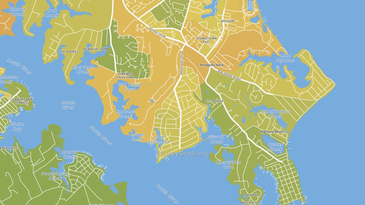 Hillsmere Shores, Annapolis Neck, MD Map of Vehicle Theft Rates