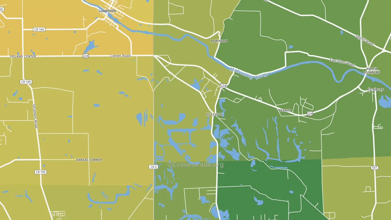 Hillsville, PA Map of Vehicle Theft Rates