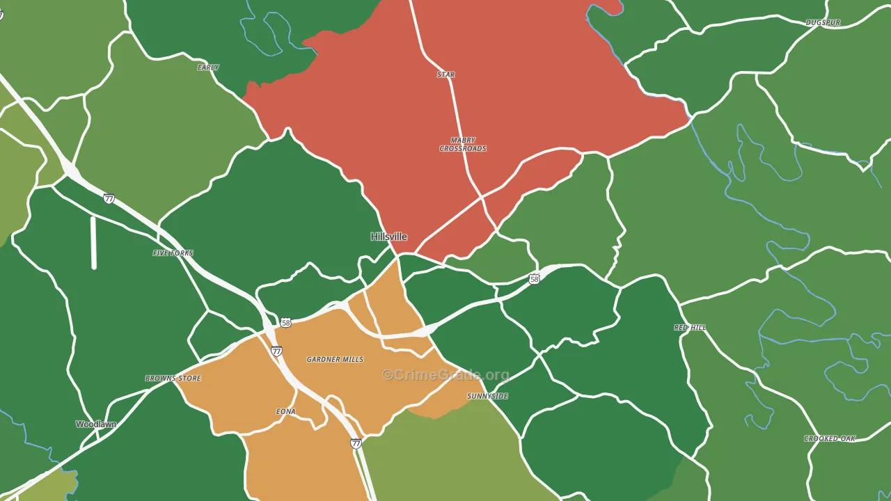 Hillsville, VA Map of Vehicle Theft Rates