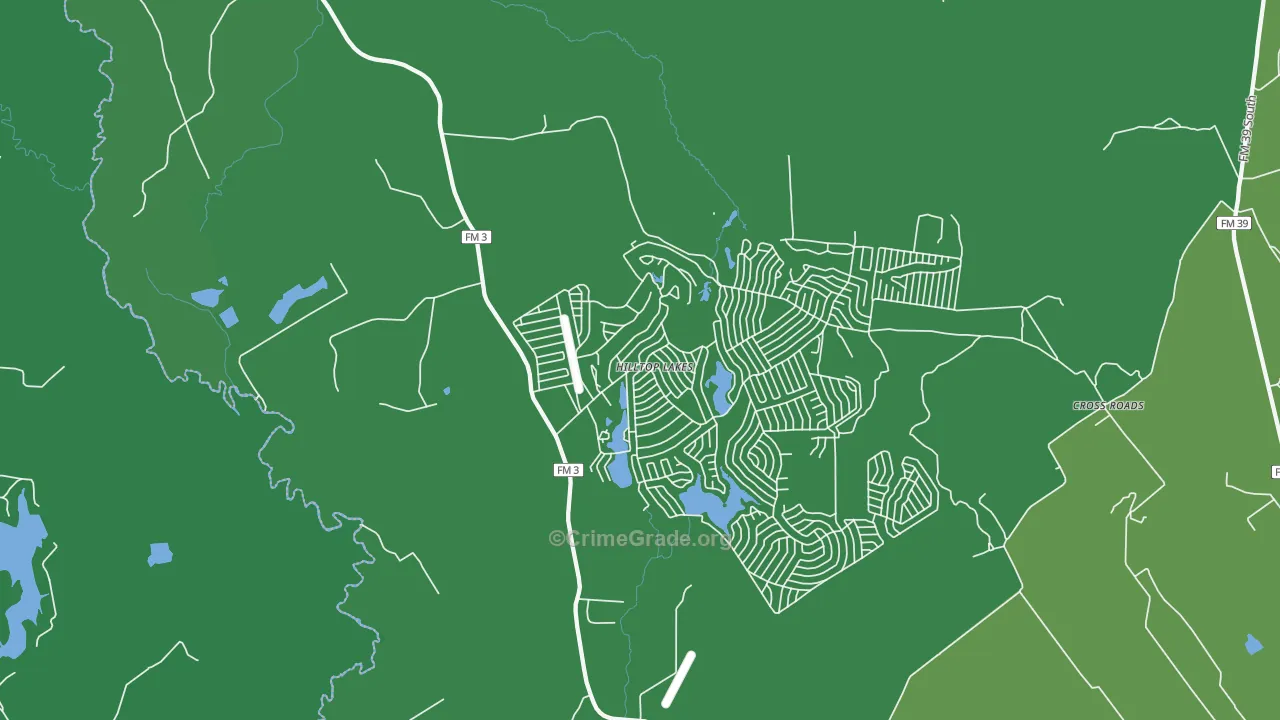 Hilltop Lakes, TX Map of Vehicle Theft Rates