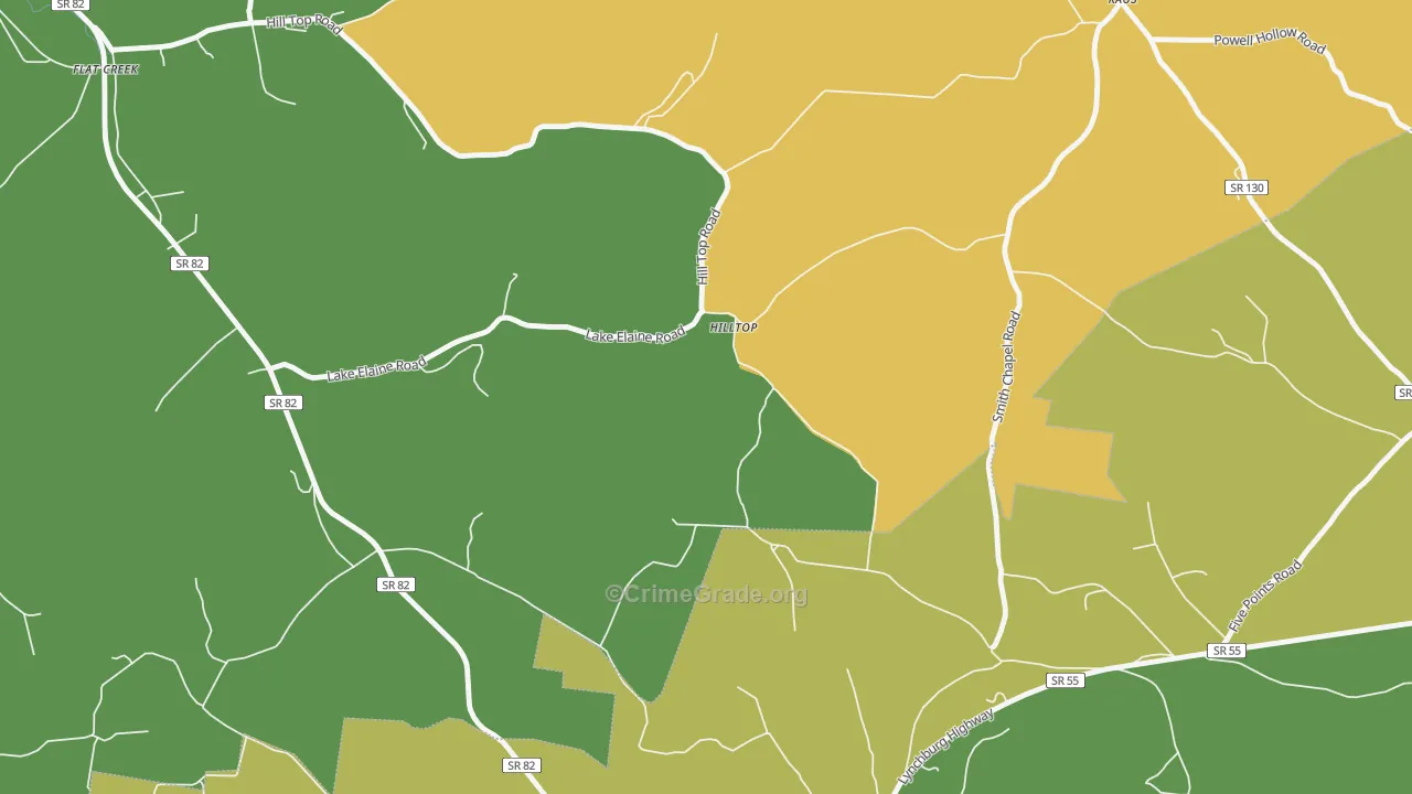 Hilltop, TN Map of Vehicle Theft Rates