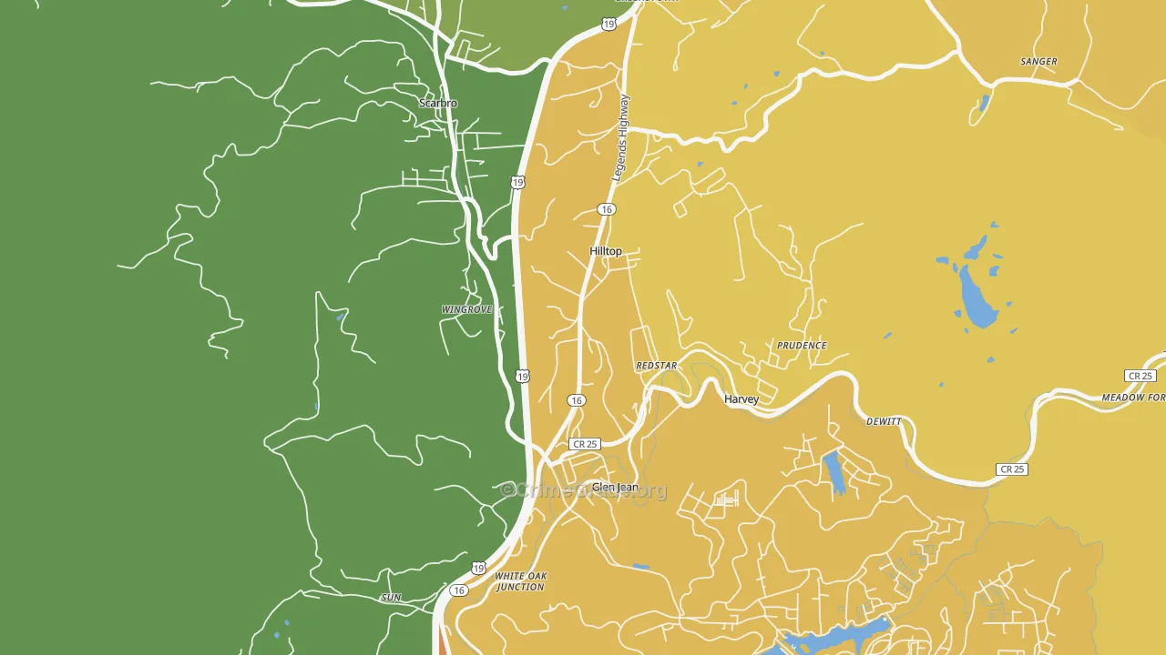 Hilltop, WV Map of Vehicle Theft Rates