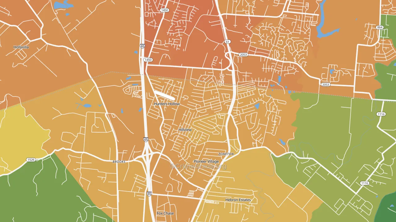 Hillview, KY Map of Vehicle Theft Rates