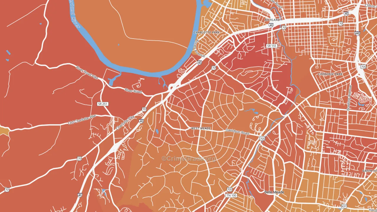 Hillwood Estates, Nashville, TN Map of Vehicle Theft Rates