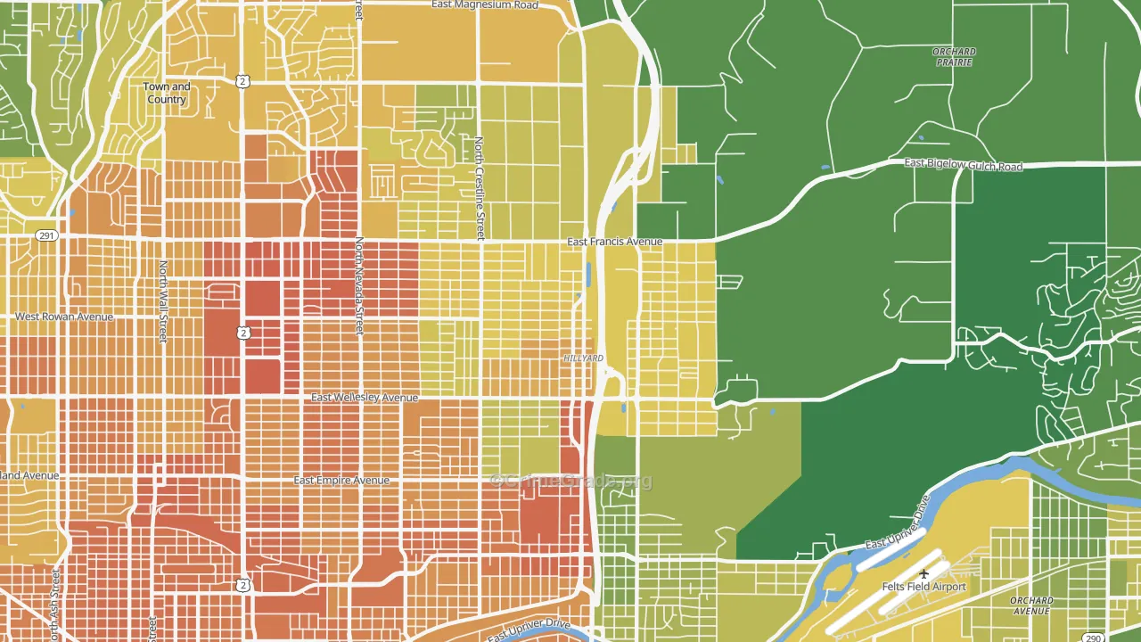 Hillyard, Spokane, WA Map of Vehicle Theft Rates