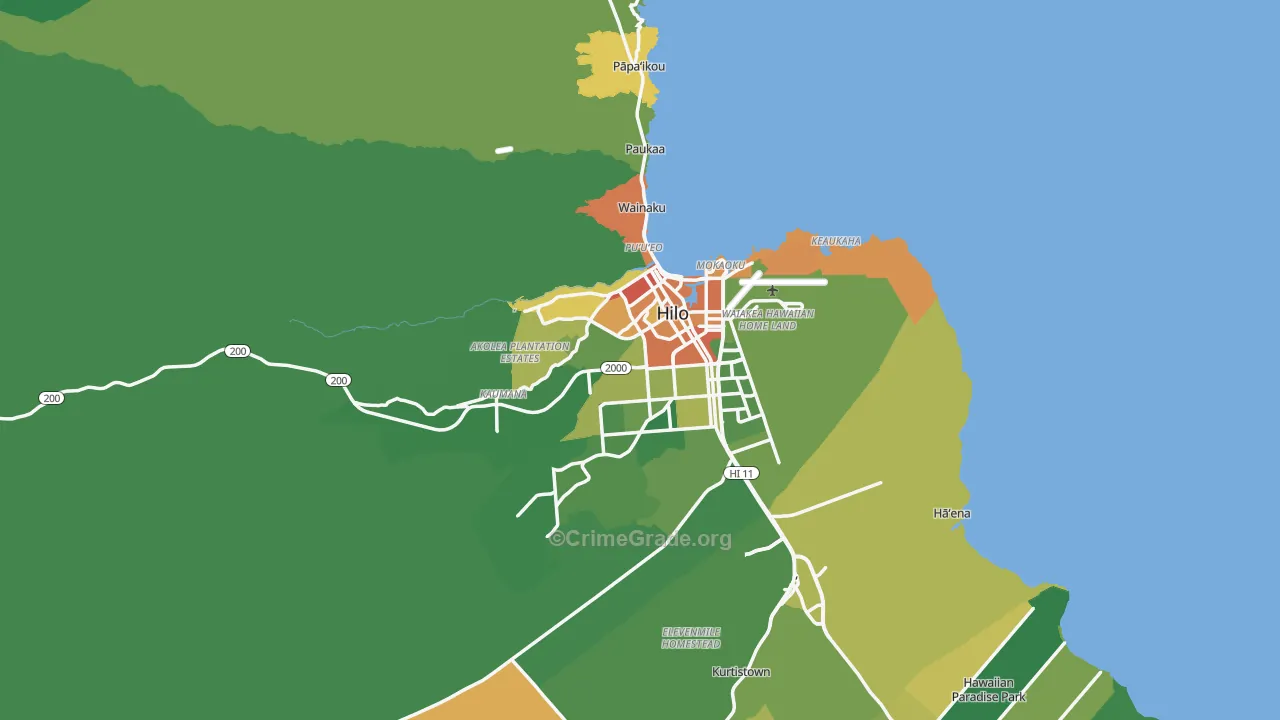 Hilo, HI Map of Vehicle Theft Rates