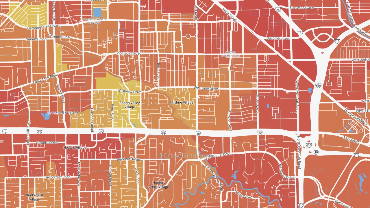 Hilshire Village, TX Map of Vehicle Theft Rates