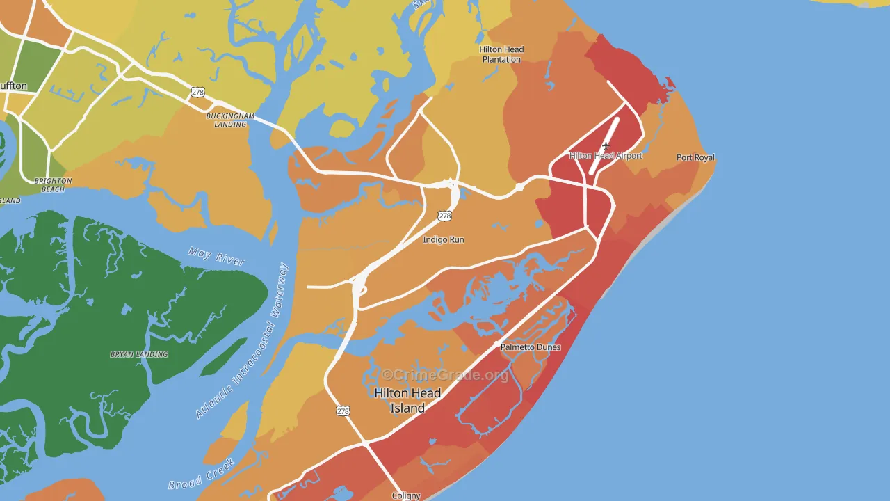 Hilton Head Island, SC Map of Vehicle Theft Rates