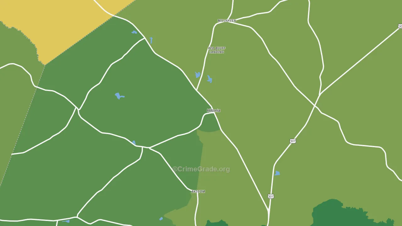 Hiltonia, GA Map of Vehicle Theft Rates