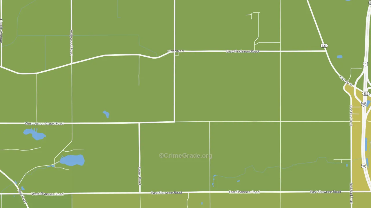 Hinchman, MI Map of Vehicle Theft Rates