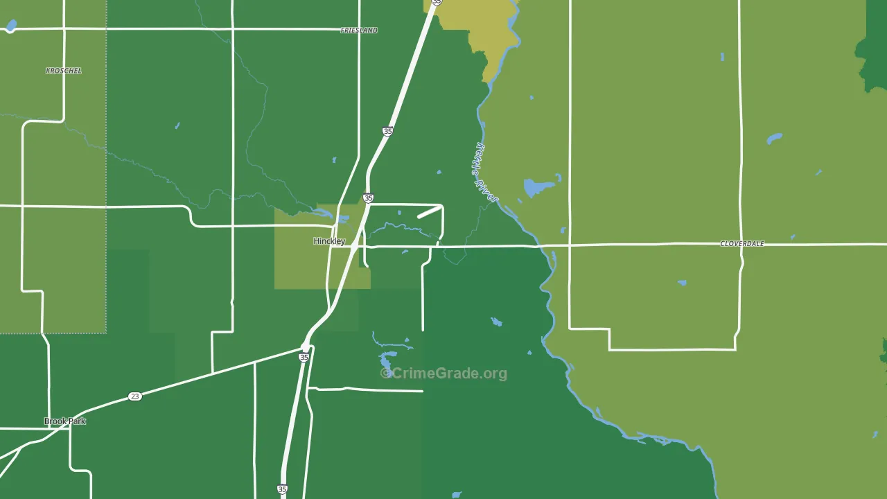 Hinckley, MN Map of Vehicle Theft Rates