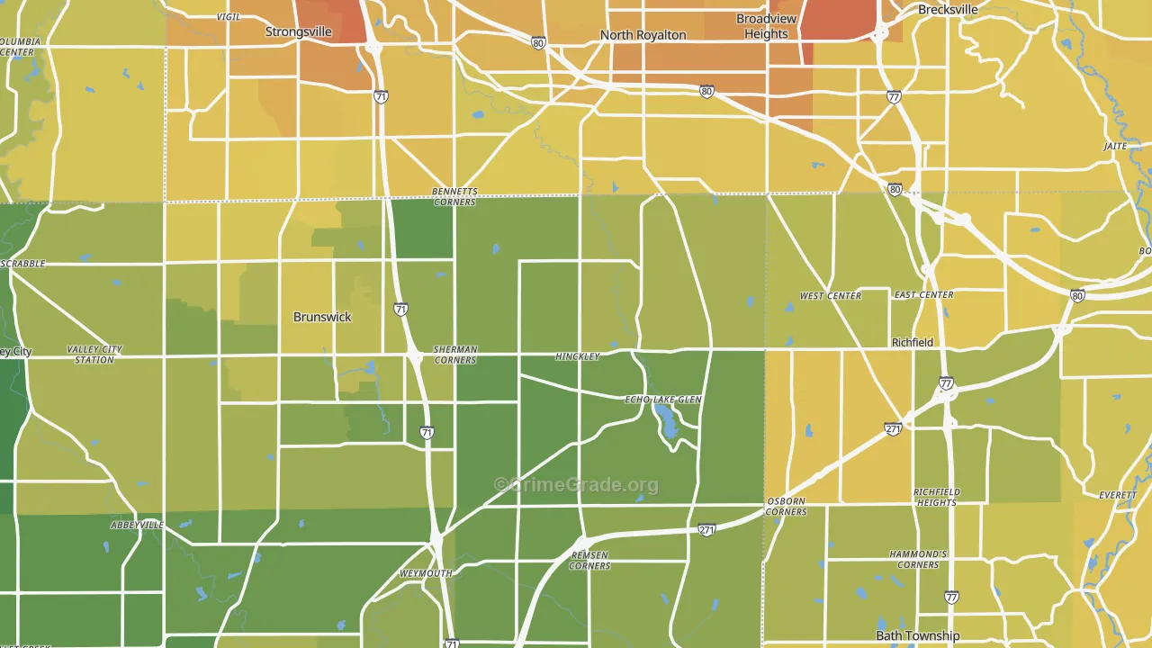 Hinckley, OH Map of Vehicle Theft Rates