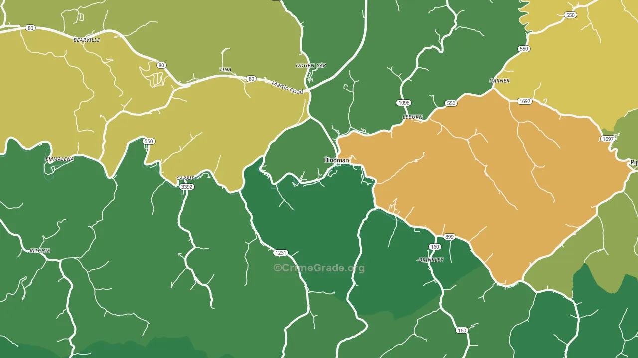 Hindman, KY Map of Vehicle Theft Rates