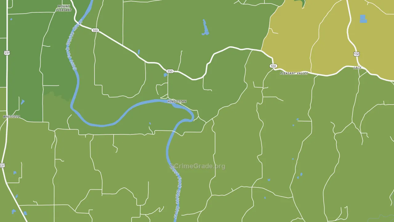 Hindostan Falls, IN Map of Vehicle Theft Rates