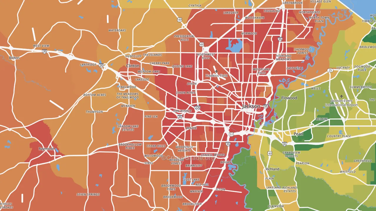 Hinds County, MS Map of Vehicle Theft Rates