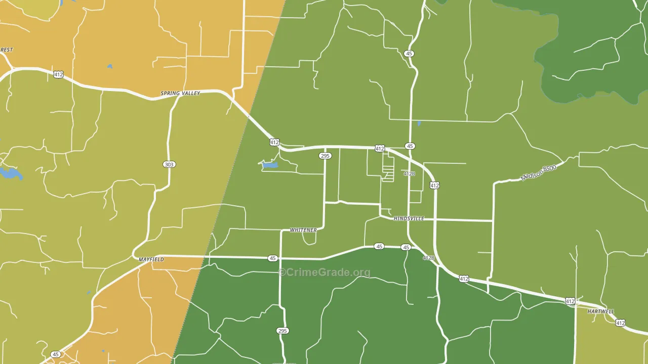 Hindsville, AR Map of Vehicle Theft Rates