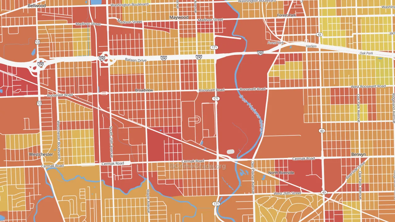 Hines, IL Map of Vehicle Theft Rates