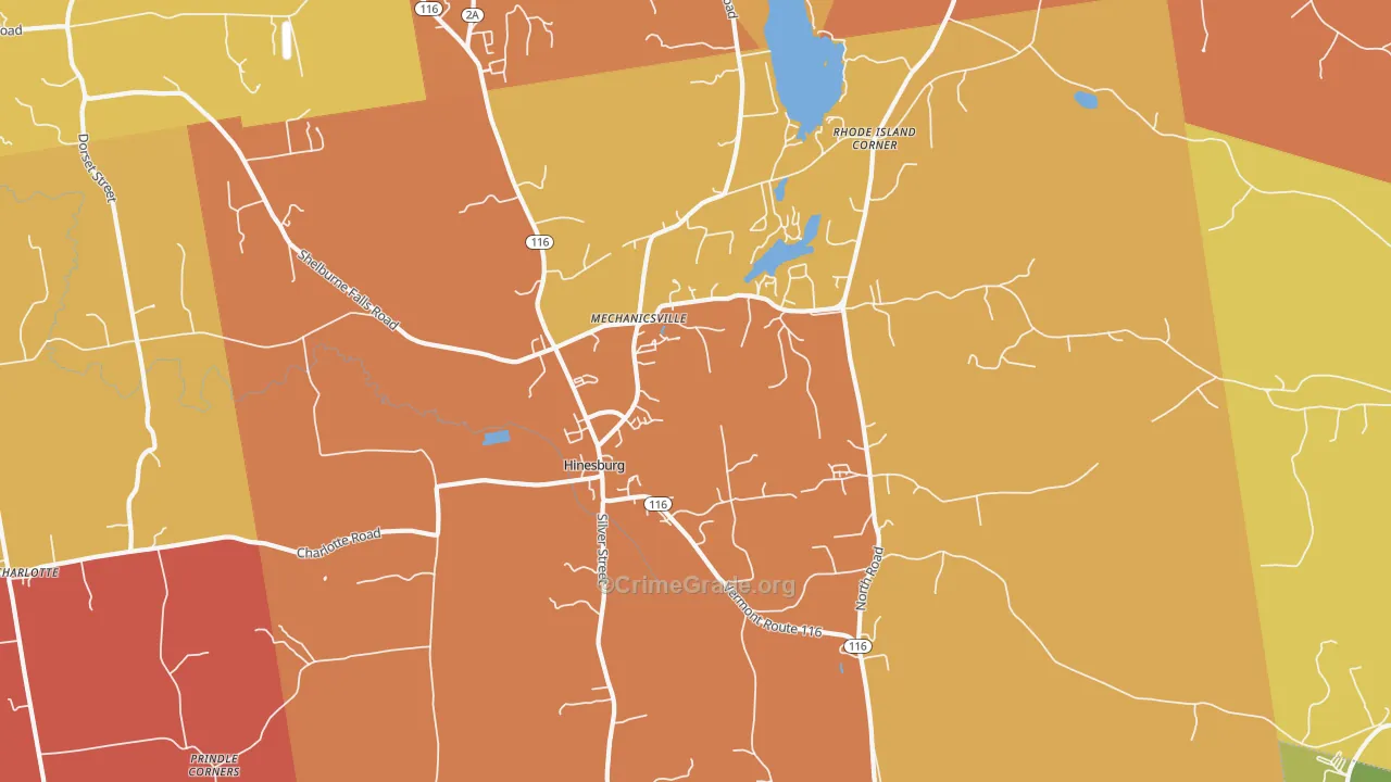 Hinesburg, VT Map of Vehicle Theft Rates