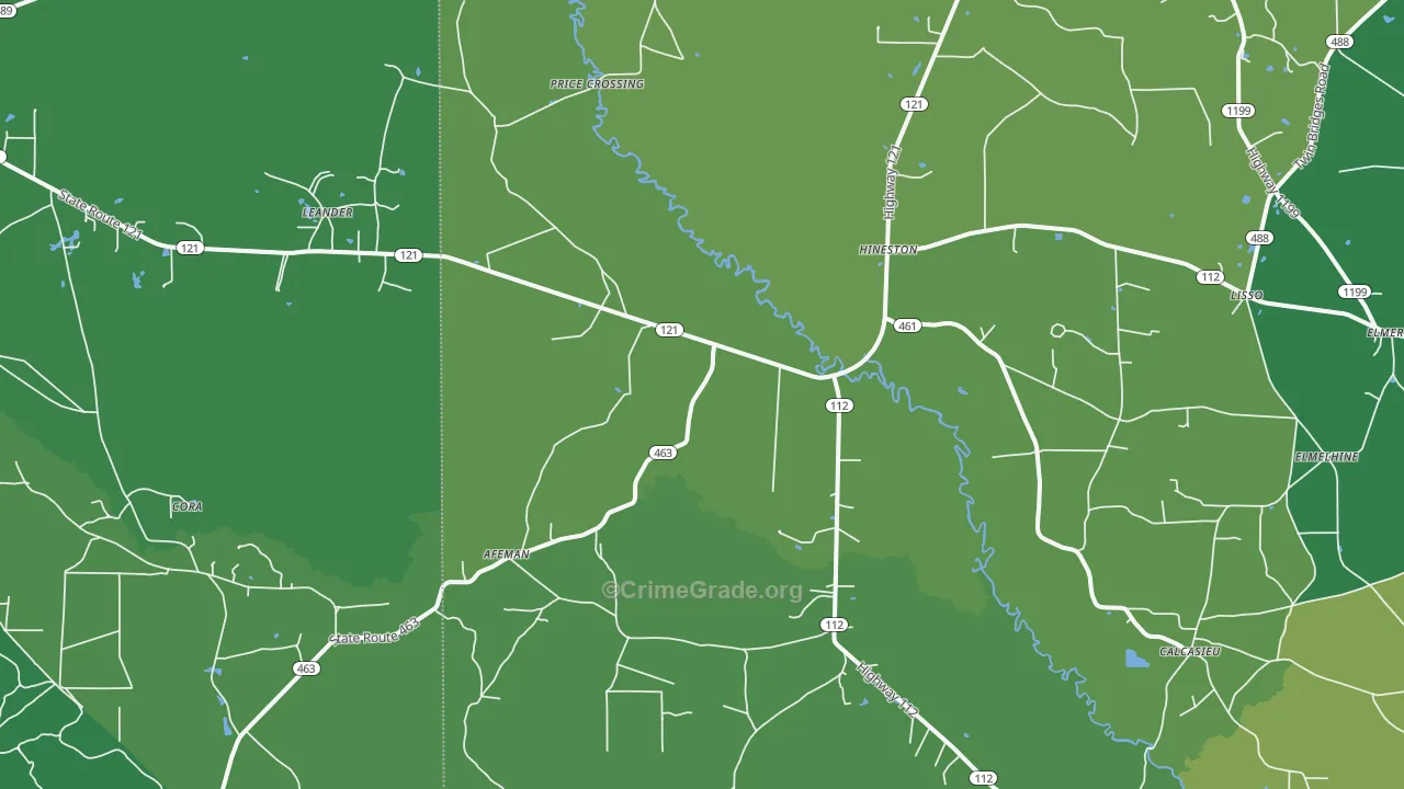 Hineston, LA Map of Vehicle Theft Rates