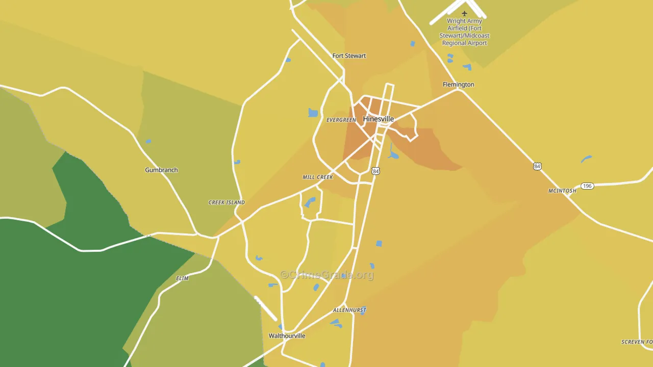 Hinesville, GA Map of Vehicle Theft Rates