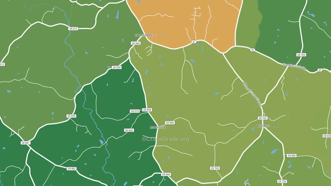 Hinesville, VA Map of Vehicle Theft Rates